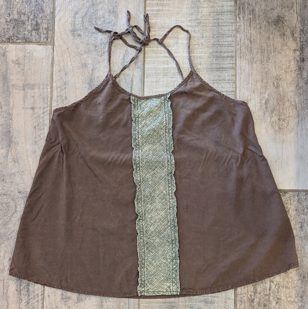 Hem & Thread Brown and Green Tie Front Camisole